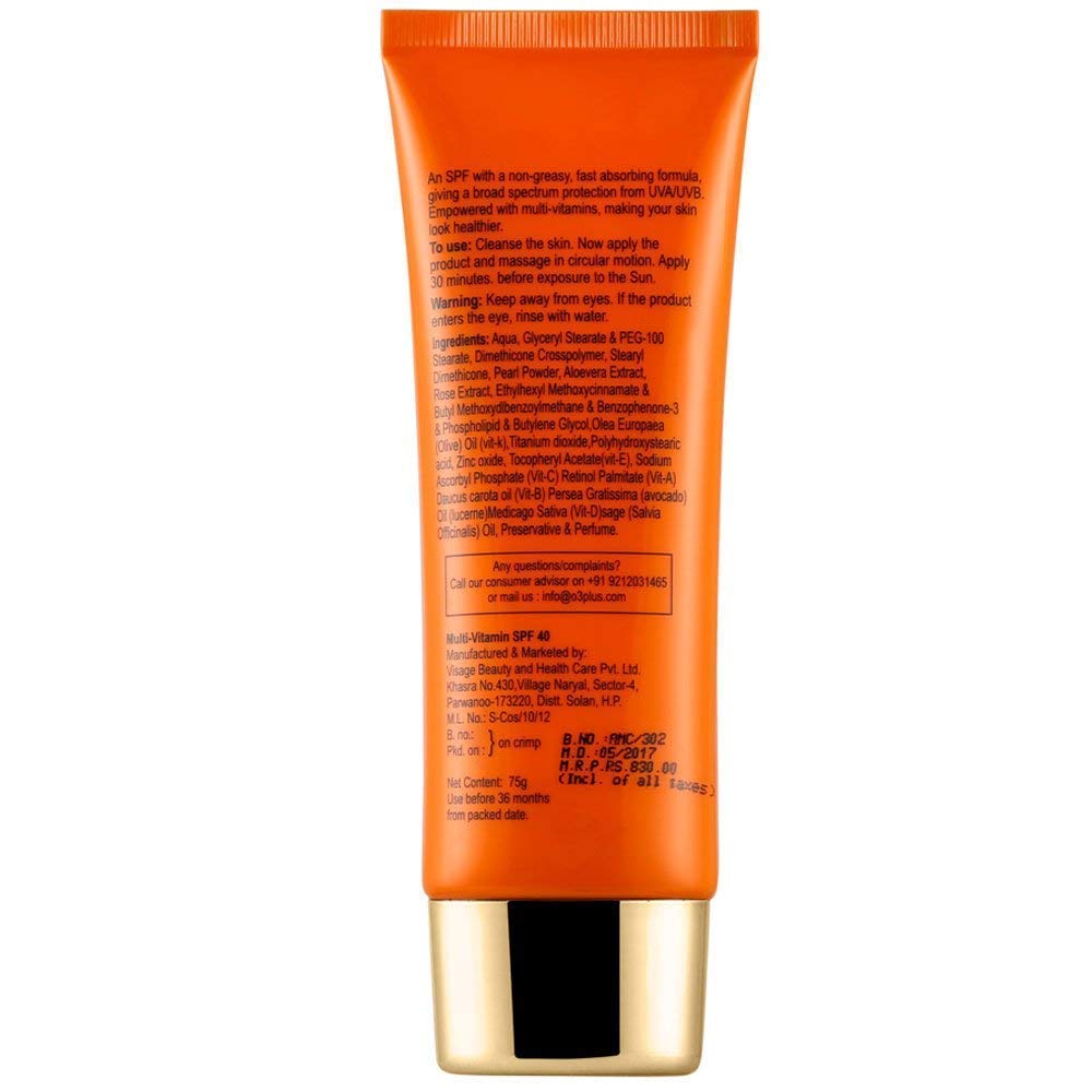 O3+ Agelock Multi Vitamin Sunscreen SPF 40 with Flower and Herb Extracts | UVA/UVB PA+++ (75gm)