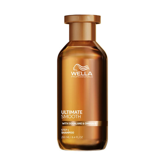 Wella Ultimate Smooth shampoo bottle on a white background