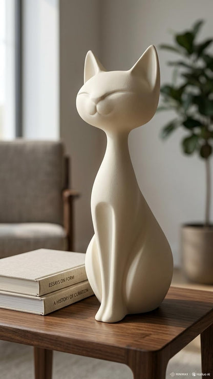Meditation Cat Statue White | 3D Printed Yoga Cat Figurine | Sitting Cat Sculpture with Serene Expression | Home Décor Showpiece & Gift Item