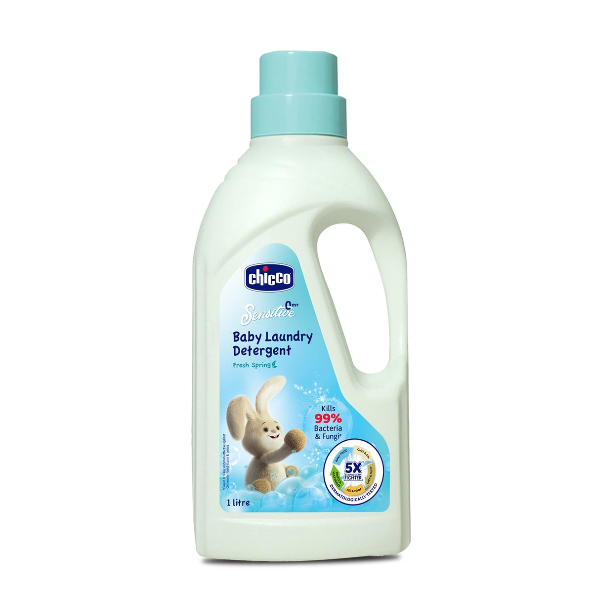 Chicco Baby Liquid Laundry Detergent, 5X Stain & Germ Fighter, Kills 99% Of Germs, Dermatologically Tested For Effective & Gentle Cleaning, Fresh Spring (1 L)