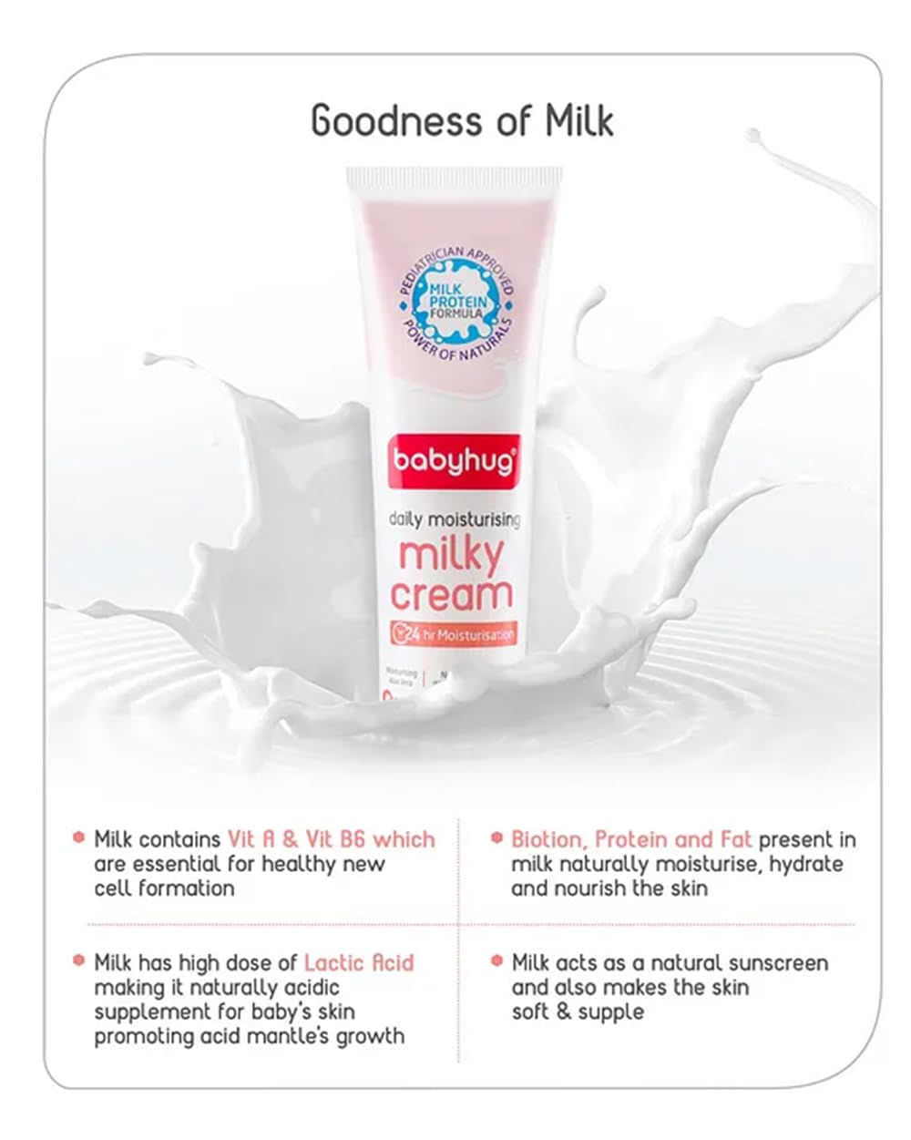 Babyhug Daily Moisturizing Milky Cream for Newborn Babies, Milk Protein Formula, 100 g | Dermatologically Tested, Pediatrician Approved | Silicone, Paraben, Phthalete, Sulphate Free