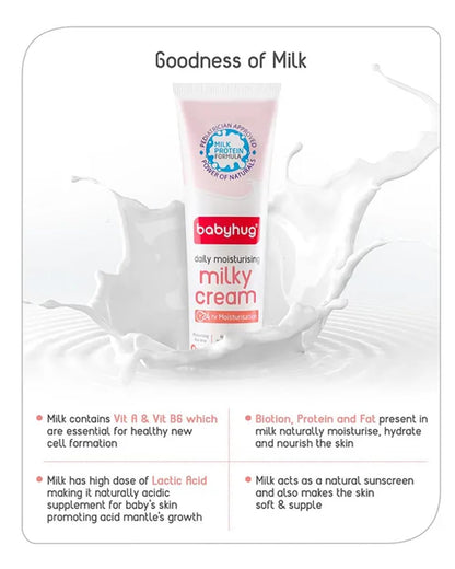 Babyhug Daily Moisturizing Milky Cream for Newborn Babies, Milk Protein Formula, 100 g | Dermatologically Tested, Pediatrician Approved | Silicone, Paraben, Phthalete, Sulphate Free
