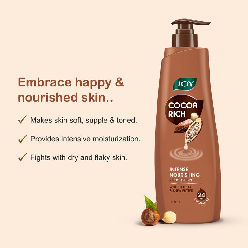 Joy Cocoa Rich Intense Nourishing Winter Body Lotion (600ml) | 24 Hour Nourishment | With Shea Butter & Cocoa Butter | Suitable for Normal to Dry Skin | Non Sticky & Non Greasy Lightweight
