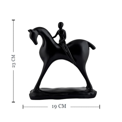 Elegant Resin Horse with Rider Décor, Black, Pack of 1