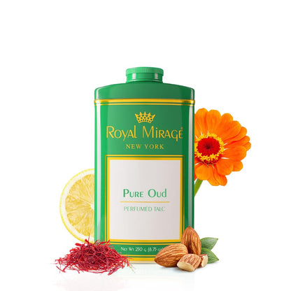 Royal Mirage Pure Oud Talc Powder | Long-Lasting Unisex Fragrance | Oud, Leather & Saffron Notes | Bold & Captivating Luxury Scent | Exotic & Sophisticated Skin Freshness | Gift for Men & Women | 250g