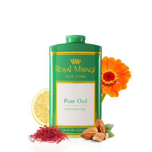 Royal Mirage Pure Oud Talc Powder | Long-Lasting Unisex Fragrance | Oud, Leather & Saffron Notes | Bold & Captivating Luxury Scent | Exotic & Sophisticated Skin Freshness | Gift for Men & Women | 250g