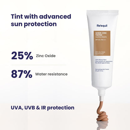 Sunscreen tube with text highlighting features on a white background