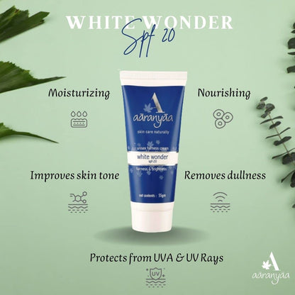 Aaranyaa Fairness Cream White Wonder SPF 20 (55gm) Face Cream with Hyaluronic Acid & Vitamin C to Hydrate, Moisturize & Brighten Skin | For Sun Protection - Paraben Free