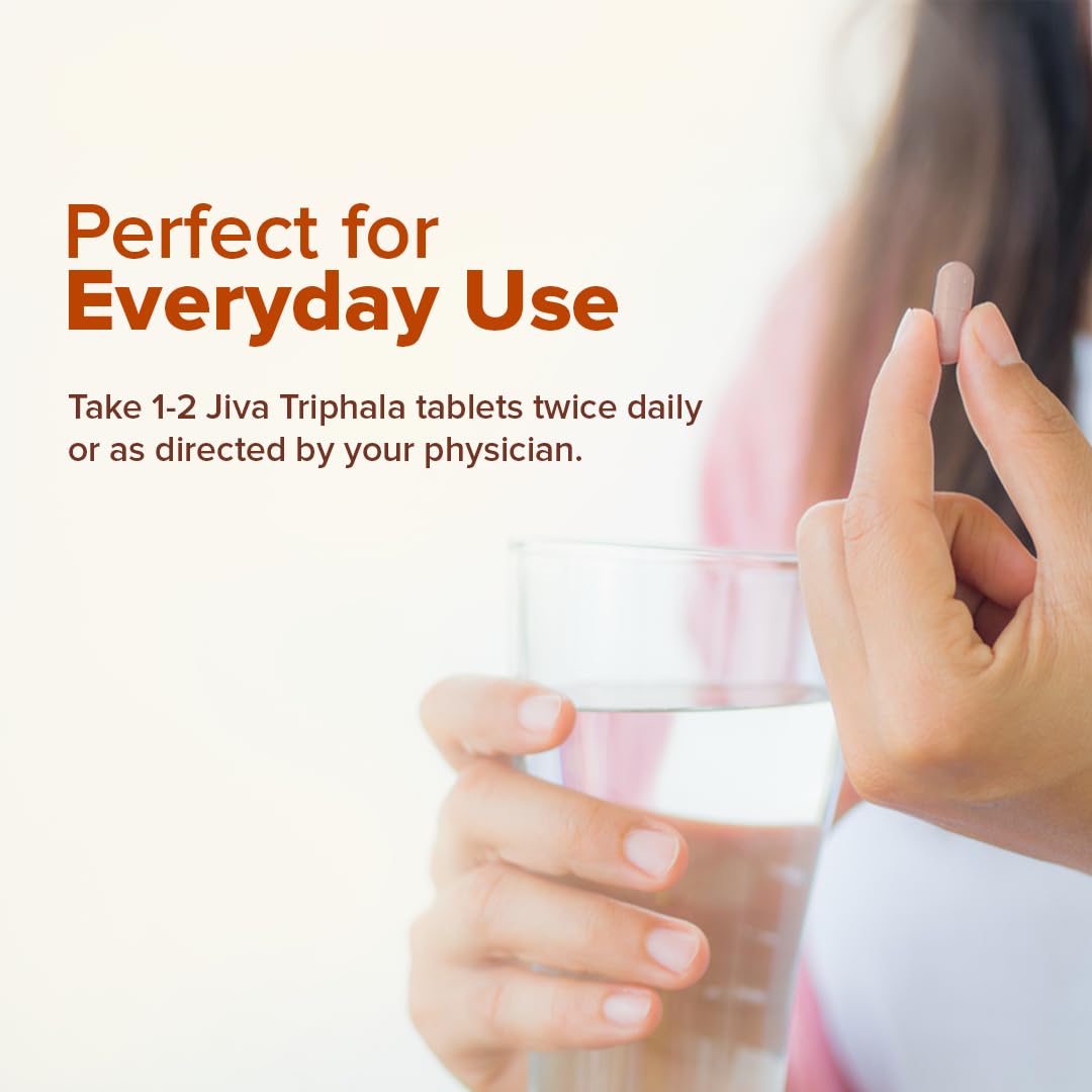 Jiva Triphala Tablet | 100% Ayurvedic Formulation Improves Digestion, Promotes Gut Health & Relives Constipation | Balances 3-Doshas | Excellent For Eye & Hair Issues - 120 Tablets