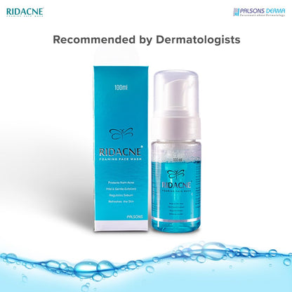 RIDACNE FOAMING FACE WASH -For Mild & Moderate Acne|80% Sebum Regulation|Refreshed Skin|Daily Use|Mild & Gentle Face Wash | Dermatologist Recommended | 100 ML