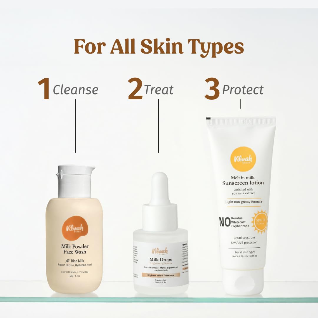 Vilvah Milk Drops Brightening Serum | Fades Dark Spots, Treats Hyperpigmentation & Evens Skin Tone | Hyaluronic Acid & Alpha Arbutin Serum for Women & Men | Suitable for All Skin Types | 20ml