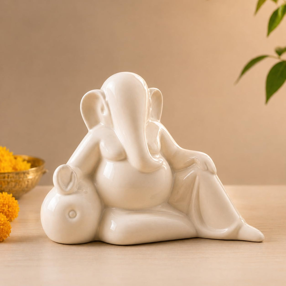 Ceramic Ganesha Idol Rose Shape - 11CM | Decorative Ganesh Ji Murti for Car Dashboard, Home Decor, Figurine Decoration & Pooja