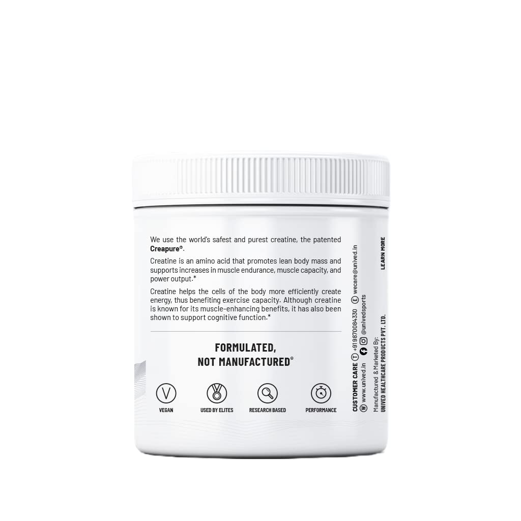 Zephivo Unived Certified German Creapure | Micronised Creatine Monohydrate | Single Ingredient, Flavorless & Caffeine Free | 3g Per Serving. 83 servings, 250g Jar
