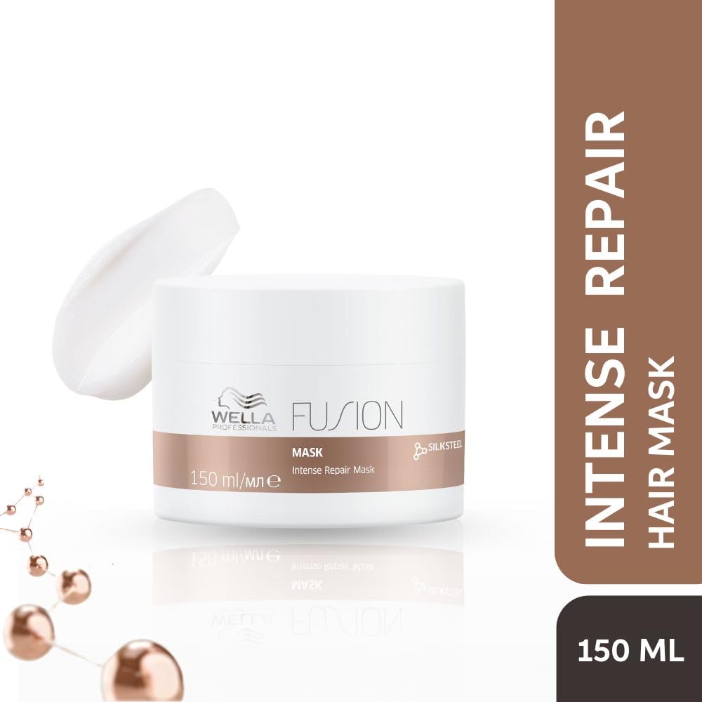 Wella Fusion Intense Repair Hair Mask jar with packaging details on a white background