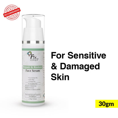 Fixderma 5% Cica Extract Repair & Restore Face Serum for Sensitive Skin | Aloevera Face Serum | Cica Glow Face Serum with Omega Plus | Face Serum for Men & Women - 30gm