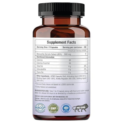 Boswellia Serrata Extract - 100 Veg Capsules | Healthy Inflammation Response & Mobility | Non-GMO & Gluten-Free