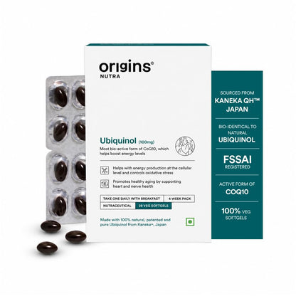 Origins Nutra Kaneka QH™(Ubiquinol) 100mg | Sourced from Japan Active CoQ10 Form | Supports Fertility, Heart Health & Healthy Aging | 28 Veg. Softgels | Third-Party Tested