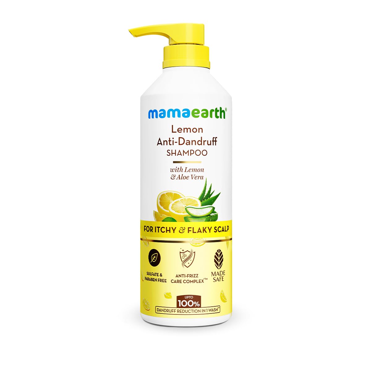 Mamaearth Lemon Anti-Dandruff Shampoo with Lemon, ZPTO, Climbazole, Aloe Vera for Itchy & Flaky Scalp | Upto 100% Dandruff Reduction & 3X Softer Hair in 1 Wash | Soothes Scalp | Reduces Frizz | 600 ml