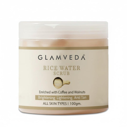Glamveda Rice Water Brightening Face Scrub for Men & Women | Creamy Exfoliating Scrub with Rice Extract | Helps Remove Dead Skin, Improve Skin Texture & Even Skin Tone | 100g