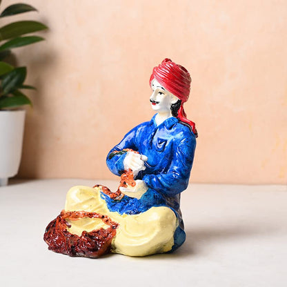 Decorative Set of 2 Rajasthani Desi Men Polyresin Showpiece Figurine Idol for Living Room, Bedroom, Office/Home Decoration