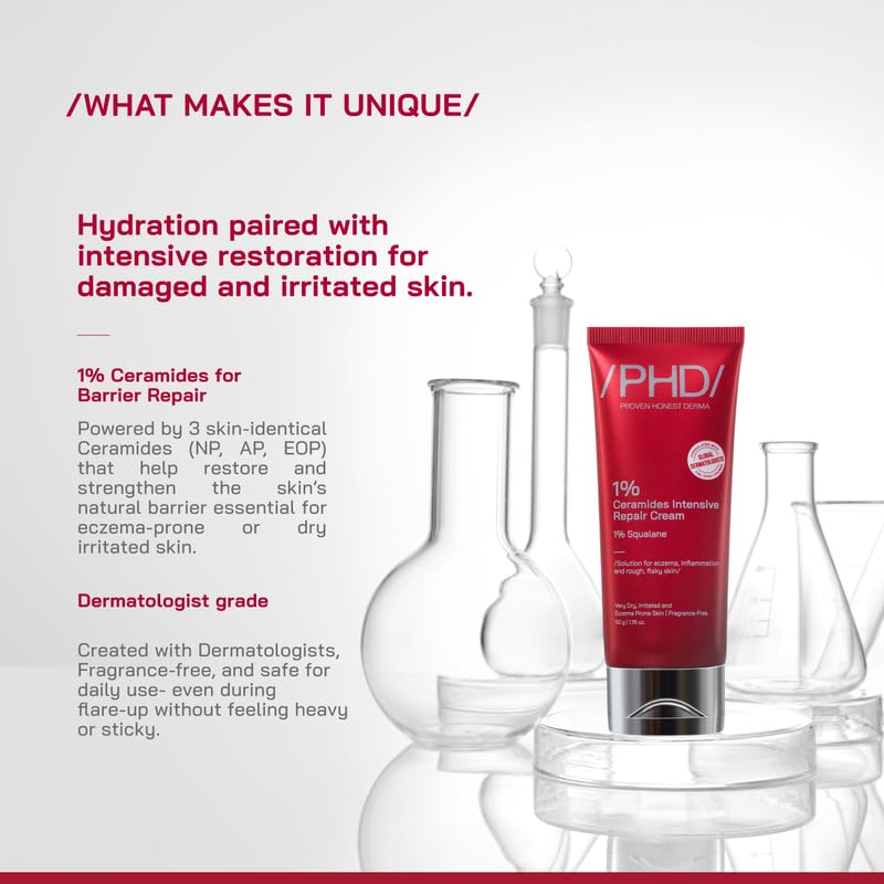 /PHD/ 1% Ceramides Intensive Repair Face Cream with 1% Squalane | For Very Dry, Irritated Facial Skin | Repairs Skin Barrier | Fragrance-Free | Deep Hydration & Soothing | 50g