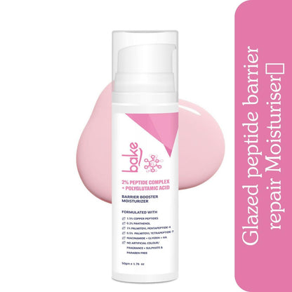 BAKE 2% Peptide Complex Moisturizer with Polyglutamic Acid, 1.5% Copper Peptides, Niacinamide for Barrier Repair & Strengthening | Non Comedogenic, For Oily, Normal & Sensitive Skin - 50g