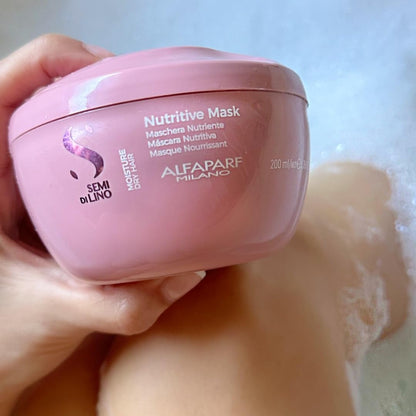 ALFAPARF MILANO Moisture Nutritive Mask For Dry Hair Frizzy, Frizz Anti-Dryness Hair - Safe On Color Treated Hair, Paraben And Paraffin Free, Paraben And Paraffin Free Semi Di Lino, 200 Millilitre