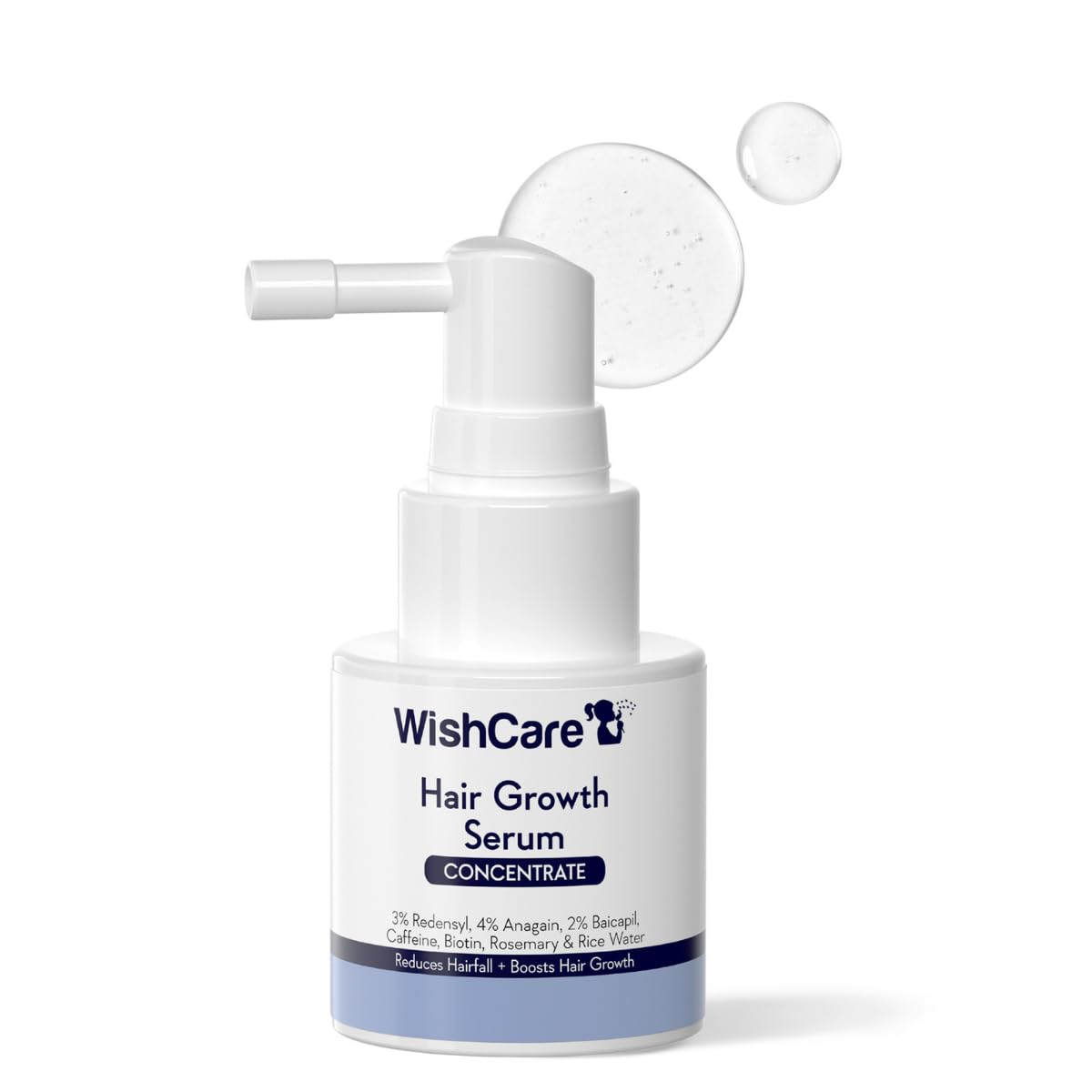 WishCare hair growth serum bottle on a white background