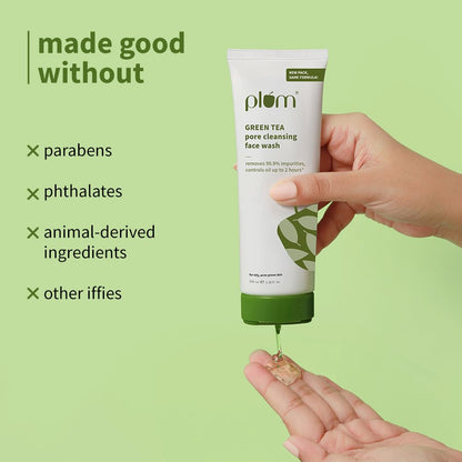 Plum Green Tea Pore Cleansing Face Wash for Oily, Acne Prone, Dry & Combination Skin | with Glycolic Acid | Fight Pimples & Control Excess Oil | Gentle Exfoliating & Non-Drying | Women & Men | 100ml