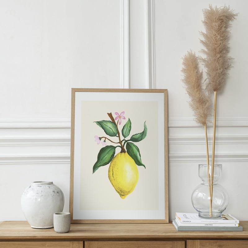 Zingy Lemon Botanical Wall Painting| Modern Art Painting for Living Room Bed Room and Office | 11 x 14 inches (Natural Frame)