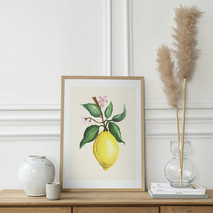 Zingy Lemon Botanical Wall Painting| Modern Art Painting for Living Room Bed Room and Office | 11 x 14 inches (Natural Frame)