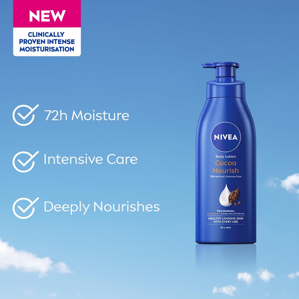 NIVEA Cocoa Nourish 400ml Body Lotion with Deep Moisture Serum| 48 H Moisturization | With Cocoa Butter & Coconut Oil | Non Greasy & Healthy Looking Skin |For Very Dry Skin