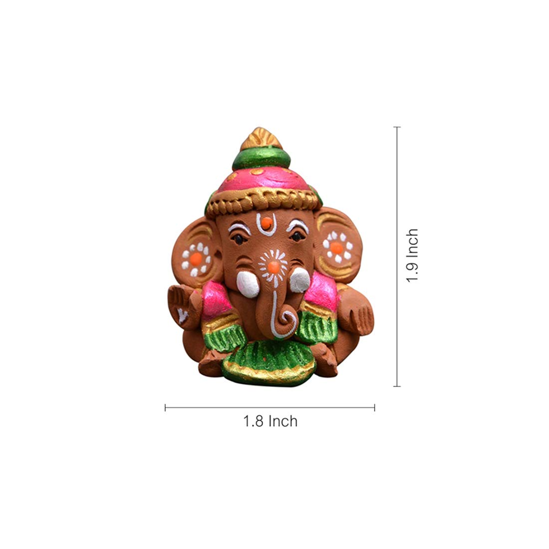 Terracotta Earthenware Handpainted Baby Car Ganesha -Idols and Figurines Showpieces Home Decor (EL-014-032, Multicolour, 4.57 cm x 4.57 cm x 4.83 cm)