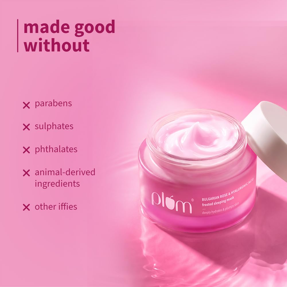 Plum Bulgarian Rose & Hyaluronic Acid Frosted Sleeping Mask | Overnight Hydration| Mattifying sorbet texture | 50g