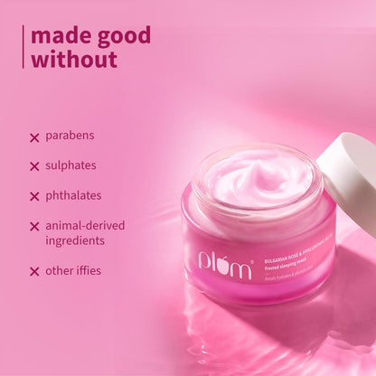 Plum Bulgarian Rose & Hyaluronic Acid Frosted Sleeping Mask | Overnight Hydration| Mattifying sorbet texture | 50g