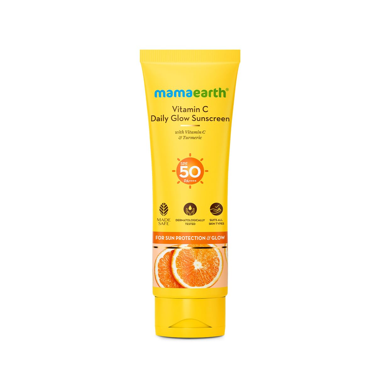 Mamaearth Vitamin C Daily Glow Sunscreen with Vitamin C & Turmeric for Toxin free Sun Protection - 125g | SPF 50 & PA++++ | Vitamin C for Glow | Turmeric Detans | In-Vivo Tested | Natural Goodness | Quick Absorbing