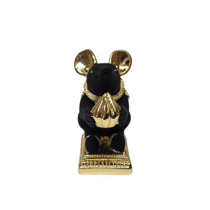 Gold Art India Gold-Plated Mushak (Mooshak) Mouse with Modak | Black Terracotta Finish | Mouse Idol | Vehicle (Vahana) of Lord Ganesha | 2.5 Inch Height | Home Decor, Mandir Pooja Room, Office Desk