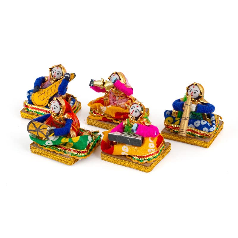 JH Gallery Recycled Material Rajasthani Musician Bawla Puppets Idol 7 x 28 cm Multicolor, 5 Pieces (Female Puppets)
