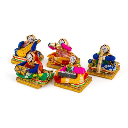 JH Gallery Recycled Material Rajasthani Musician Bawla Puppets Idol 7 x 28 cm Multicolor, 5 Pieces (Female Puppets)