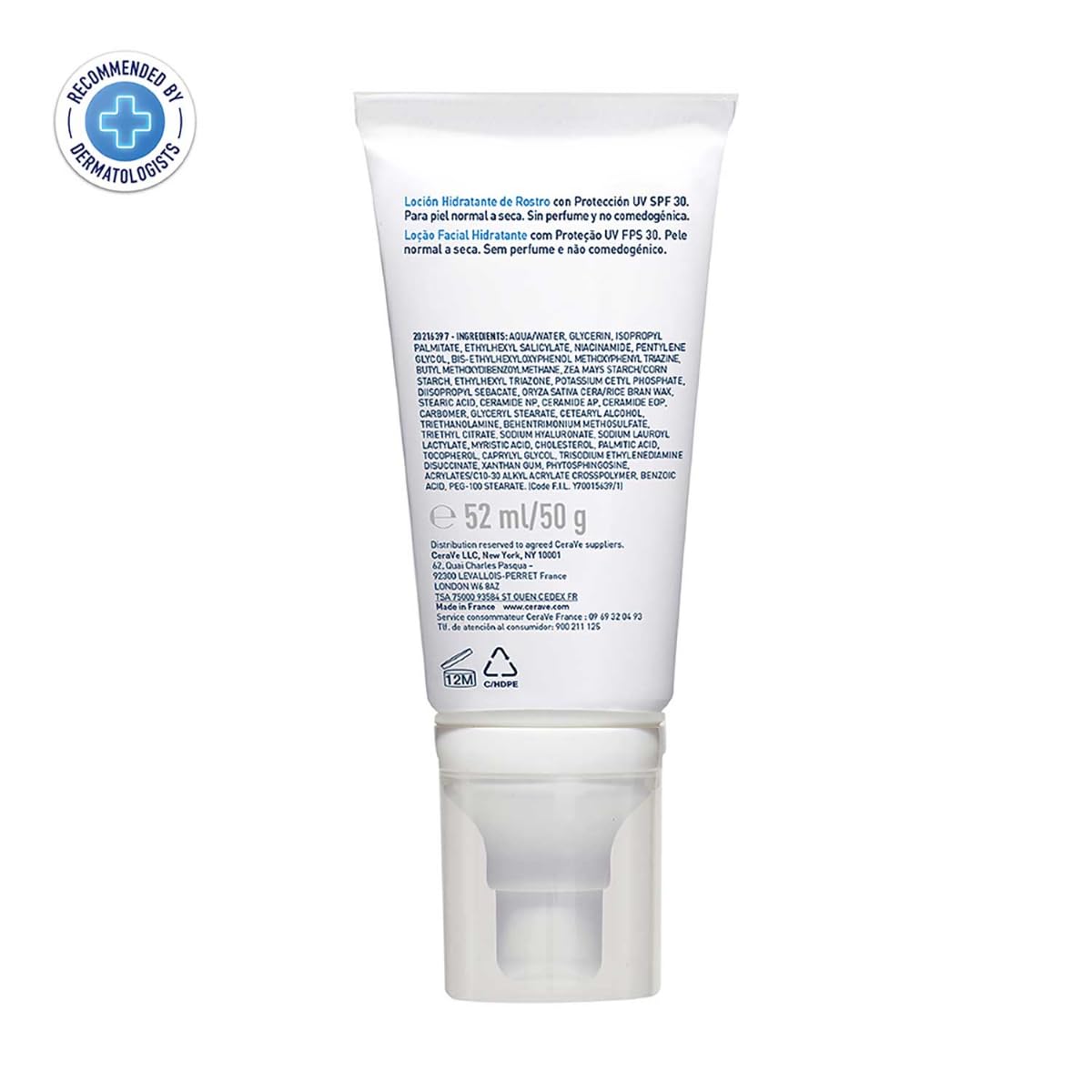 White skincare product tube with label on a white background