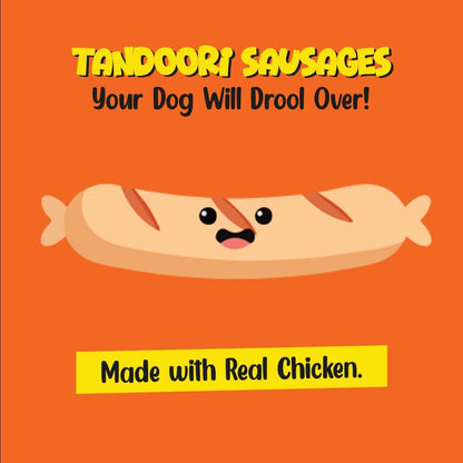 PETS EMPIRE Tandoori Sausages Dog Treats, 100g | Smoky Soft Chew Chicken Sausage Snacks| High Protein Training Treats | Soft & Chewy, Healthy Reward for Puppies & Adult Dogs