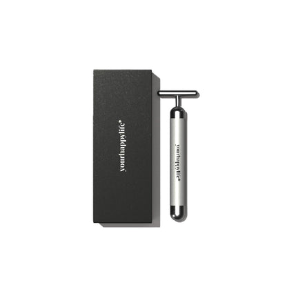 YourHappyLife Sculpt Face Roller T-Shaped electric (Battery Operated) Dermateq Silver Coated | Anti Wrinkle Massager for Forehead, Eye, Neck & Collar Bone (Silver Colour) | Skin Elasticity, De-Puff.