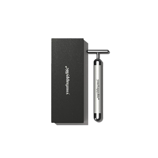 YourHappyLife Sculpt Face Roller T-Shaped electric (Battery Operated) Dermateq Silver Coated | Anti Wrinkle Massager for Forehead, Eye, Neck & Collar Bone (Silver Colour) | Skin Elasticity, De-Puff.