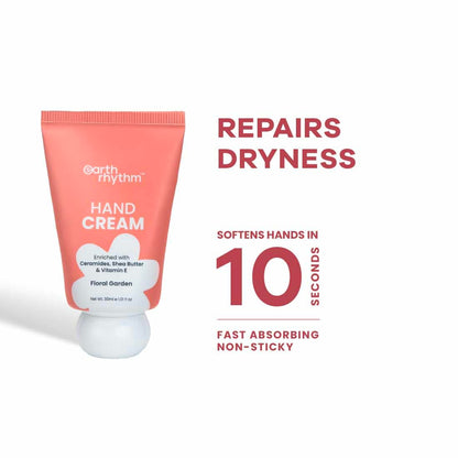 Earth Rhythm Softening Hand Cream, Locks Moisture with Ceramides, Fast Absorbing, No Silicones - Floral Garden