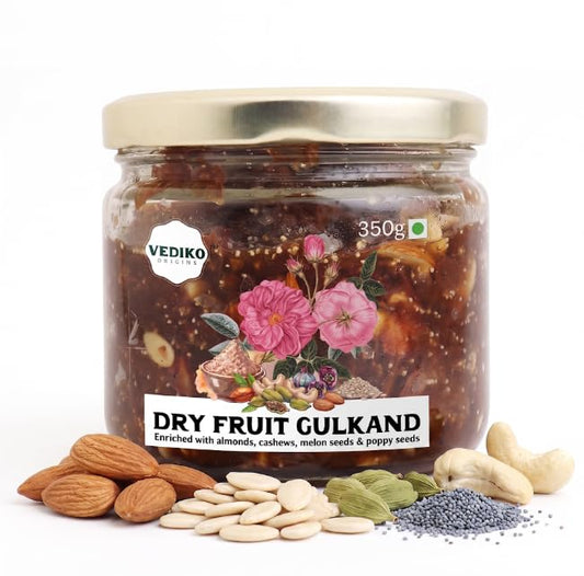 Vediko Origins Dry Fruit Gulkand | 100% Sun-Cooked Pure Rose Petal Jam With No Artificial Flavors For Gut Health | Sweetened With Raw Sugar (Mishri) | Improves Digestion | Natural Coolant