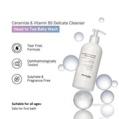 Minimalist Gentle Baby Body Wash for Bath from Head to Toe | Proven Safe & Pediatrician Approved Baby Wash for Daily Use | Tear-free | pH 5.5 | Ceramide & Vitamin B5 Delicate Cleanser | 400 ml