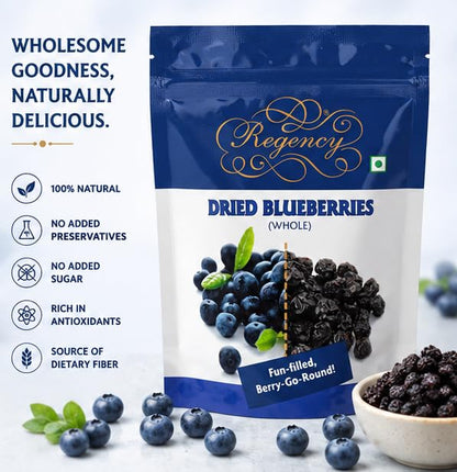 Regency Premium Dried Blueberries 75g | Natural Healthy Snack | Rich in Antioxidants & Dietary Fiber | No Added Preservatives