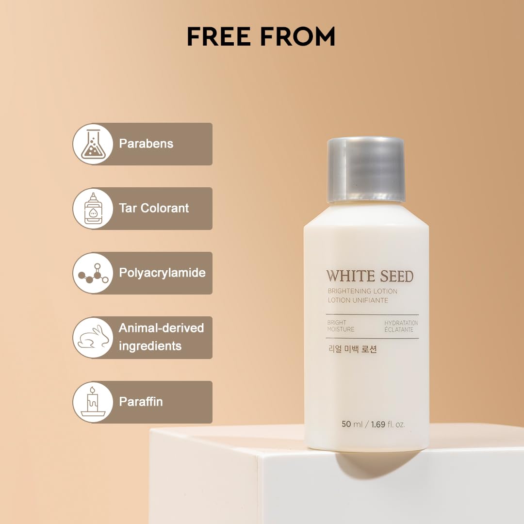 White Seed skincare product with ingredients list on a beige background