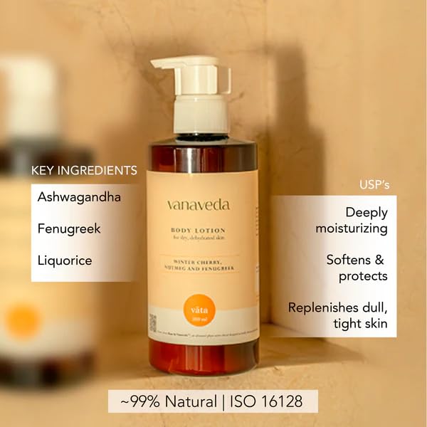 Vanaveda Vata Body Lotion for Dry Skin | Deeply Hydrating Ayurvedic Moisturiser with Plant-Based Oils | Daily Body Care for Soft, Nourished Skin | 300ml