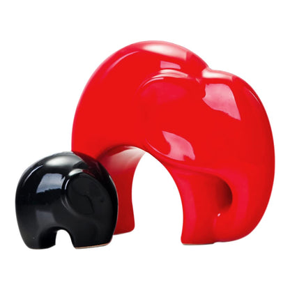 Xtore Home Décor Lucky Charm Elephant Mother & Child | Piano Finish Ceramic Figures - (Set of 2 piece, Red and Black)
